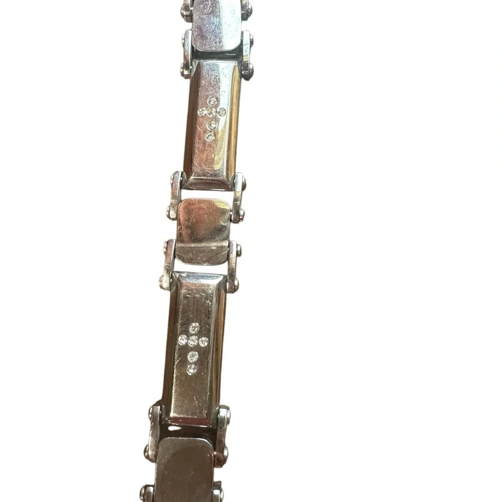 Stainless Silver and Rhinestone Cross’s  8”Men’s Bracelet